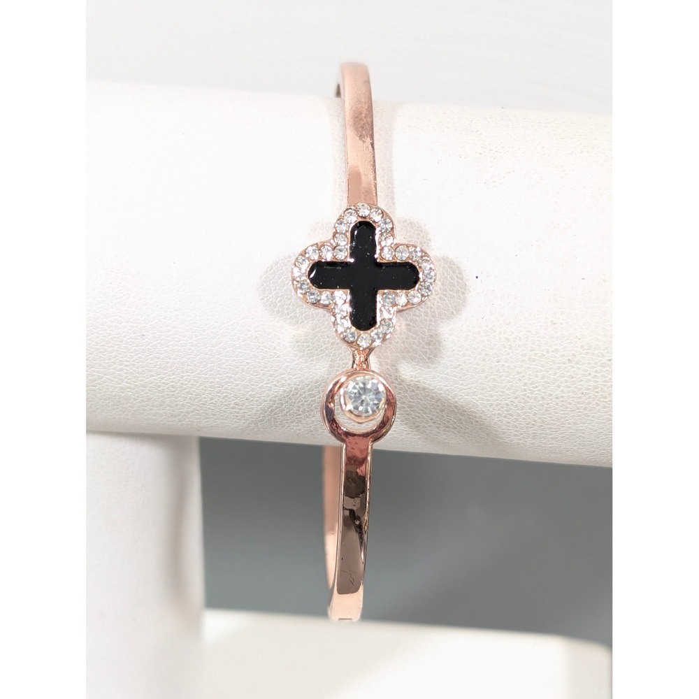 Rose Gold Tone‎ Cross Bangle Bracelet 6.5" Minimalist Hinged Cuff - Picture 2 of 7
